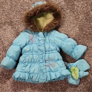 Kids Blue Winter Coat with Mittens